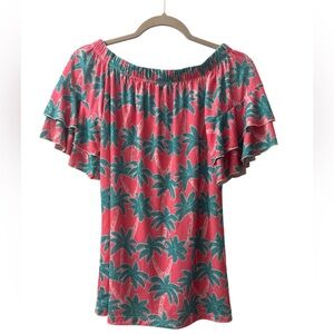 Simply Southern Pink and Green Palm Blouse